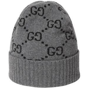 Gucci Gg Jacquard Beanie With Brim And Cuff - Gray