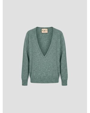 Plan C Deep V-Neck Wool-Cashmere Knit Top - Green