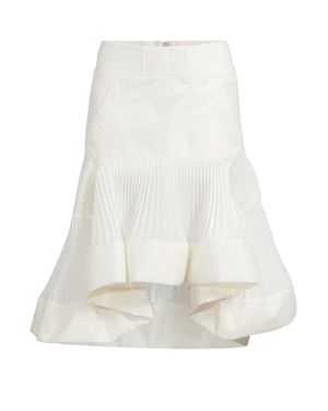 Sacai Belted Grosgrain-Trimmed Pleated Floral-Print Satin Midi Skirt - White