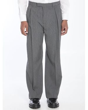 Dior Homme Pleated Pants With Cuffs Virgin Wool Twill Blend - Gray
