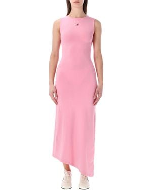 Marine Serre Pearl Logo Asymmetrical Long Dress - Pink