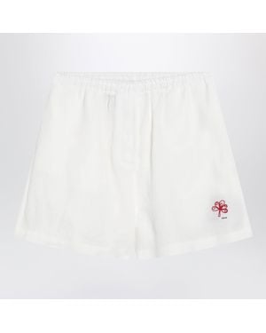 Prada Embroidered Linen Shorts - White