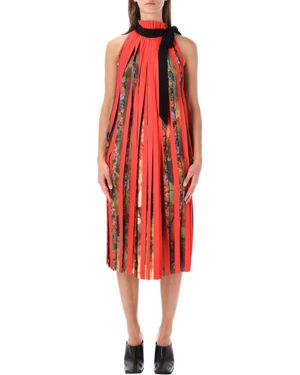 Dries Van Noten Pleated Fringe Midi Dress - Red
