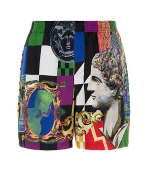 Versace Shorts Silk Twill Print Medusa Collage - Blue
