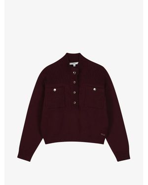 Chloé Girl's High-Neck Button-Front Sweater With Chest Flap Pockets - Red