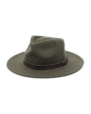 Barbour Wool Felted Debossed Logo Leather Band Crown Flat Brim Hat - Green