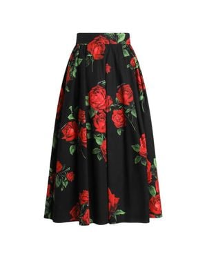 Dolce & Gabbana Rose-Print Poplin Pleated Skirt - Red