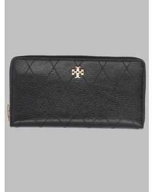 Tory Burch Leather Wallet With Cowhide Trim And Polyester Lining - Black