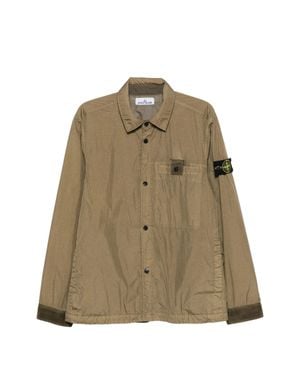 Stone Island Patch Chest Pocket Overshirt Jacket With Snap-Front - Natural