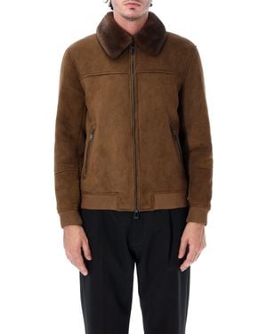 S.W.O.R.D Eco Shearling Aviator Jacket With Plush Collar - Brown