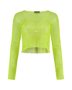 Santa Brands Open-Knit Top With Rhinestones - Green