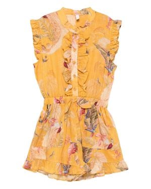 Zimmermann Mini Printed Drawstring Romper With Ruffle Details - Yellow