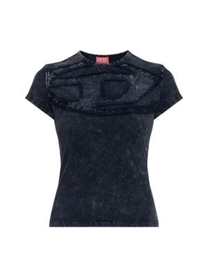 DIESEL Cotton-Blend Crew Neck T-Shirt With Front Logo - Blue