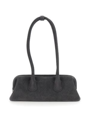 OSOI Boat Wide Mini Suede Shoulder Handbag With Two Top Handles, 31X10X7 Cm - Black