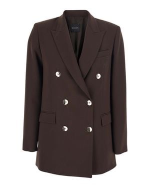 Le Plain Double-Breasted Wool-Blend Blazer Jacket With Peak Revers - Brown