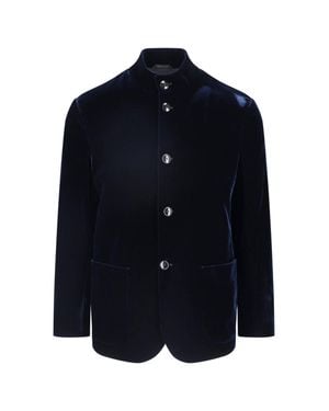 Giorgio Armani Velvet Mandarin Collar Jacket - Blue