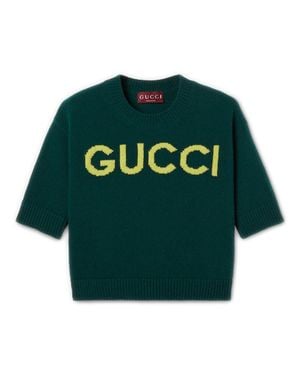 Gucci Intarsia Knit Short Sleeve Top - Green