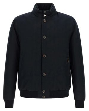 Moorer Sophisticated Janos Bomber Jacket With High Collar And Subtle Branding - Blue