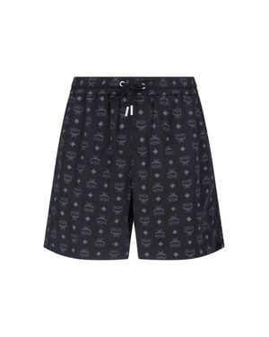 MCM Monogram Print Swim Shorts - Blue