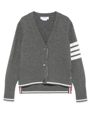 Thom Browne Intarsia V-Neck Cardigan With Buttoned Cuffs And Pockets - Gray