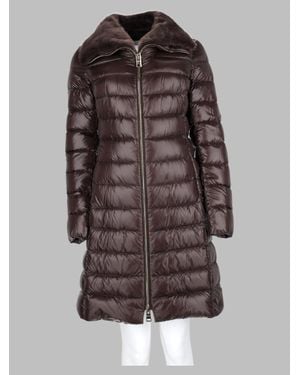 Herno Long Quilted Puffer Coat With Fur Collar - Brown