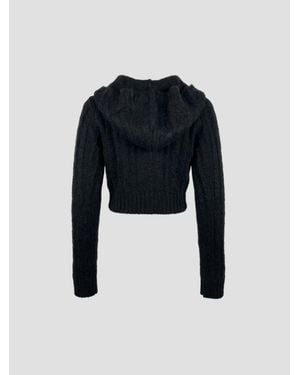 Rick Owens Long Sleeve Cropped Hooded Top - Black