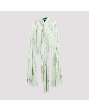Balenciaga Elegant Floral Pleated Blouse With Padded Shoulders - Green