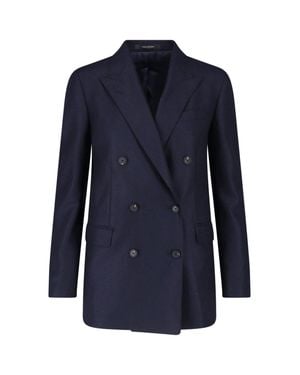 Tagliatore Double-Breasted Wool Cashmere Blazer - Blue