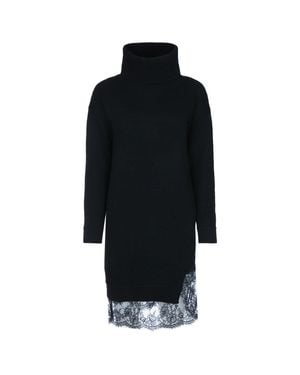ERMANNO FIRENZE Sculpted Sweater Gown With Pizzo Lace - Black