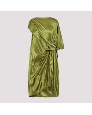 Dries Van Noten Knot Waist Draped Silk Dress - Green