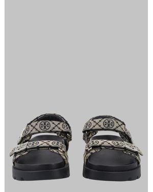 Tory Burch Logo Jacquard Strap Sandals - Gray