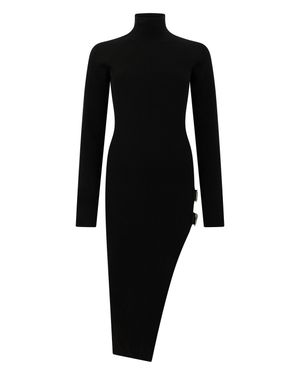 Blumarine Midi Knit Dress With Buckles Virgin Wool - Black