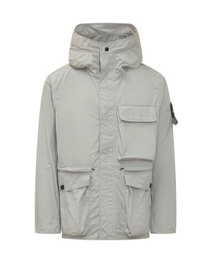 Stone Island Short Paintrka With Hood And Applied Pockets - Gray