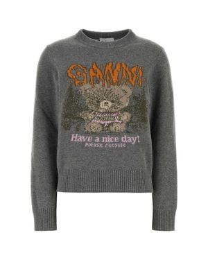 Ganni Wool Blend Knit Sweater - Gray