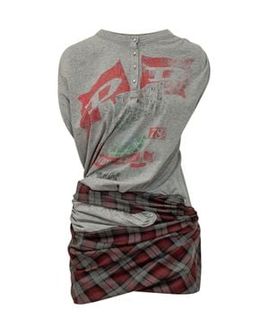 DIESEL Check Print Mini Dress - Gray