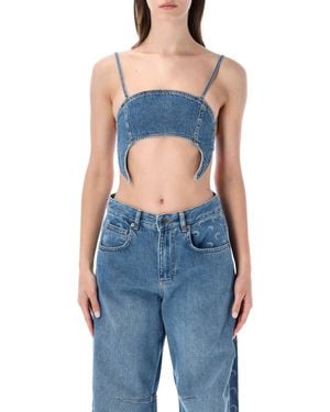 Marine Serre Denim Bustier Crop Top With Thin Straps - Blue