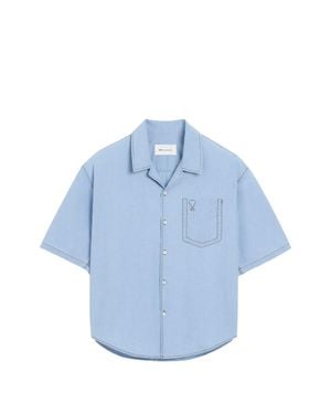 Ami Paris Boxy Short-Sleeve Shirt With Mini Shark Collar - Blue