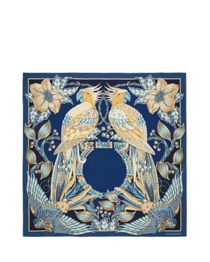 Ferragamo Stylish Mini Scarf With Botanical Print - Blue