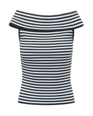 MICHAEL Michael Kors Mini Striped Knit Top With Boat Neck - Blue