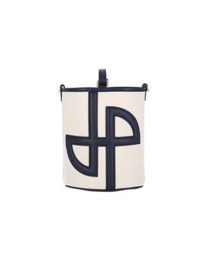 Patou Light & Natural Calf Leather And Cotton Shoulder Bag - White