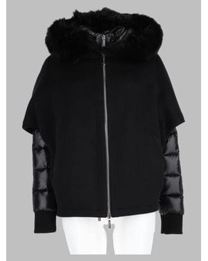 Moorer Hooded Fur-Trim Coat - Black