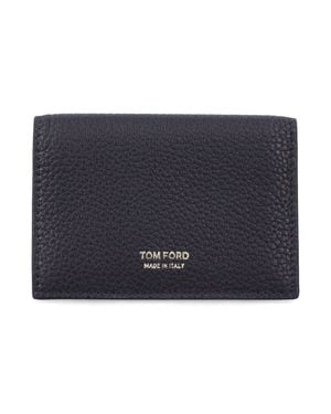 Tom Ford T Line Grain Leather Bifold Wallet With-Tone Logo - Blue