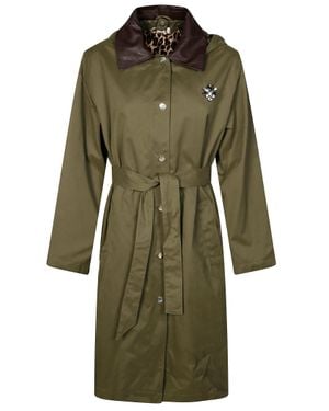 Liu Jo Trench Coat With Detachable Animal Print Lining - Green
