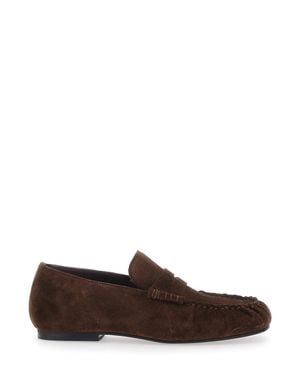 Alohas Suede Loafers With Gathered Round Toe And Low Heel - Brown