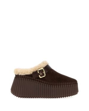 Chloé Chloé Platform Suede Nama Slippers - Brown