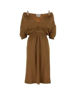 Miu Miu Off-Shoulder Dress - Natural