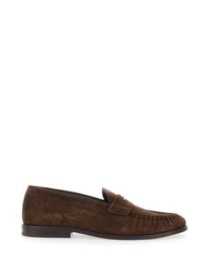 VINNY'S Suede Almond-Toe Loafers With Low Heel - Brown