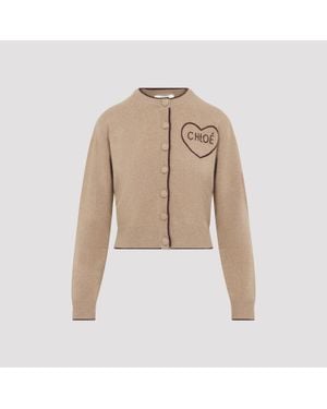 Chloé Fitted Logo Cardigan - Natural