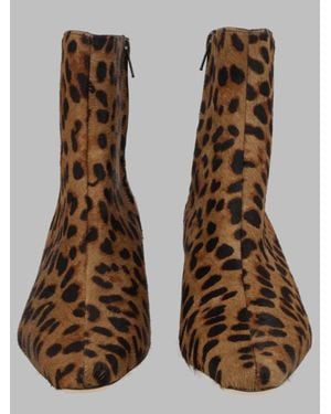 STAUD Leopard Print Pony Hair Ankle Boots - Brown