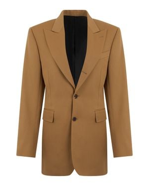 Celine Elegant Double-Breasted Jacket With Diagonal Pattern - Brown